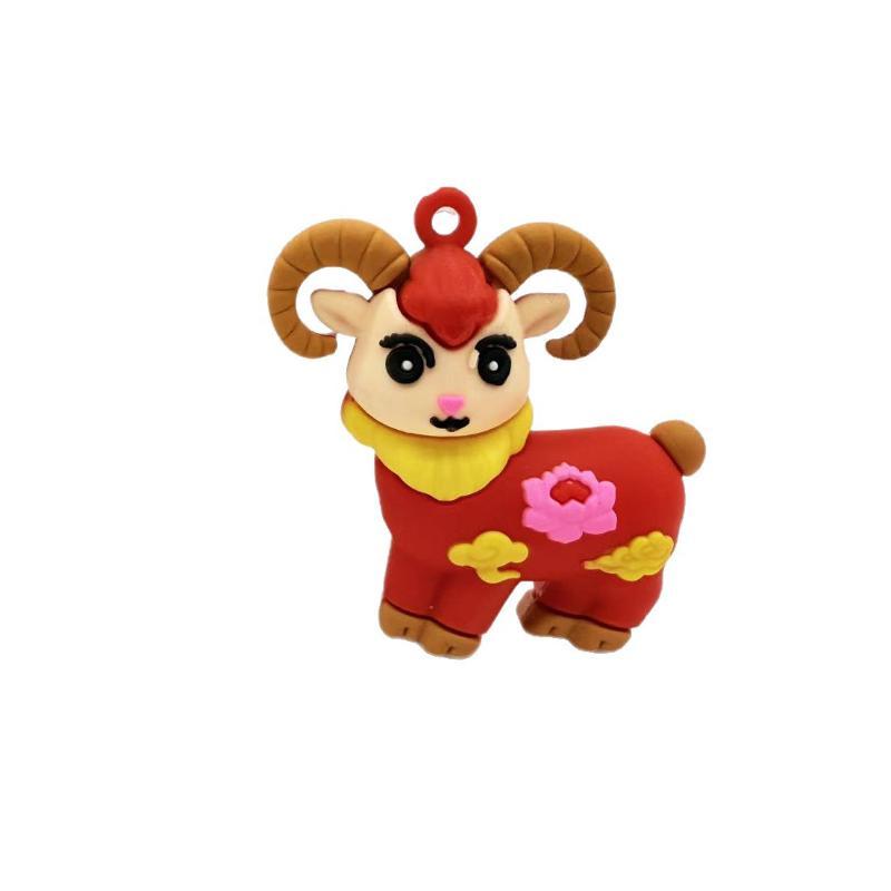 Cute Cartoon Chinese Zodiac Animals Sheep Pendant Soft Pvc Floral Design For Keychain Bag Decor Kids Party Favors