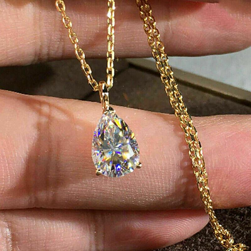 Huitan Luxury Waterdrop Cubic Zirconia Pendant Necklace Women Simple Elegant Lady Neck Accessories Wedding Party Fashion Jewelry