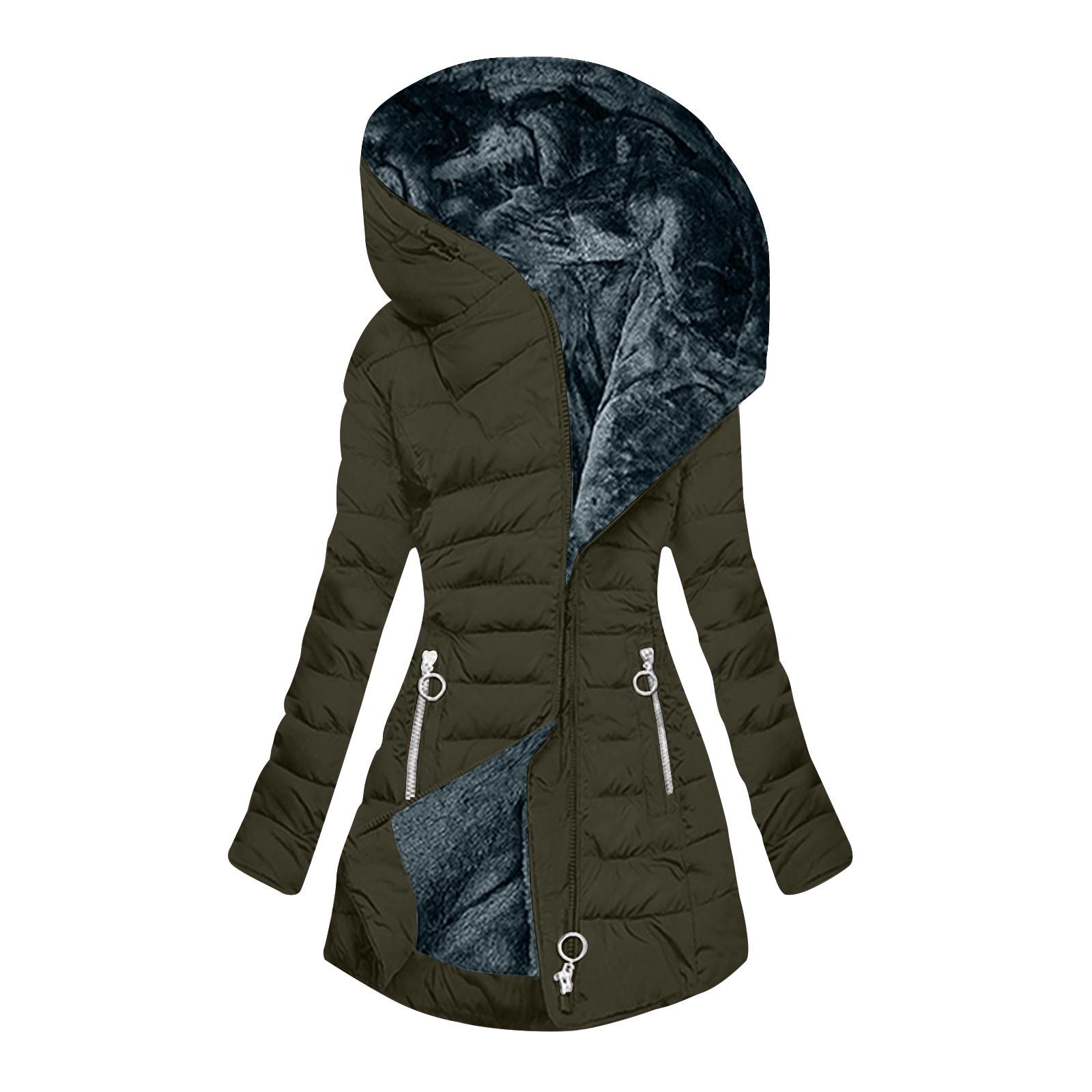 

Женская теплая хлопковая куртка с капюшоном и карманами, длинная куртка на молнии, хлопковая куртка S армия зеленый