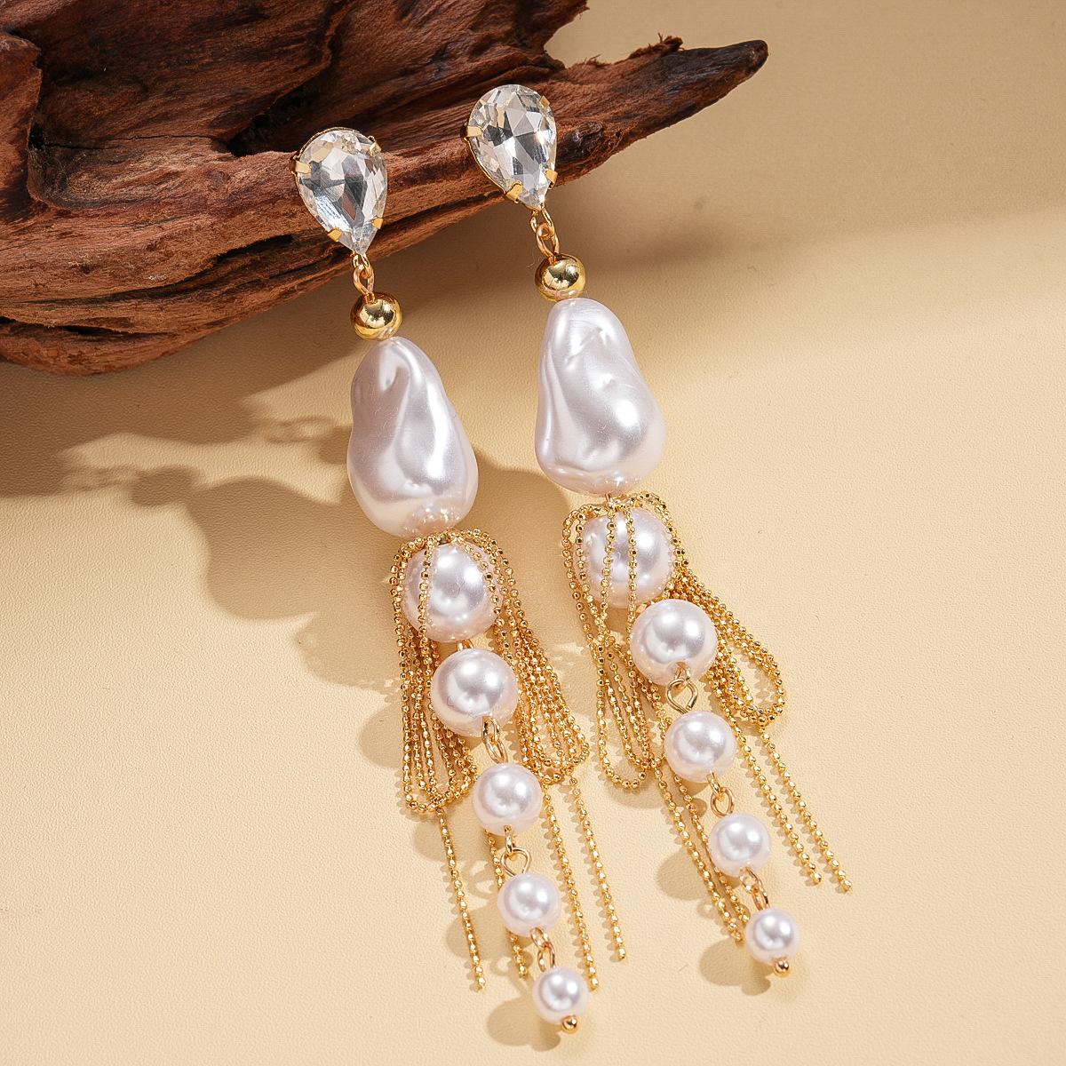 Серебряные серьги-гвоздики с имитацией жемчуга, инкрустированные бриллиантами, с неровной геометрической бахромой, ретро, нишевые серьги