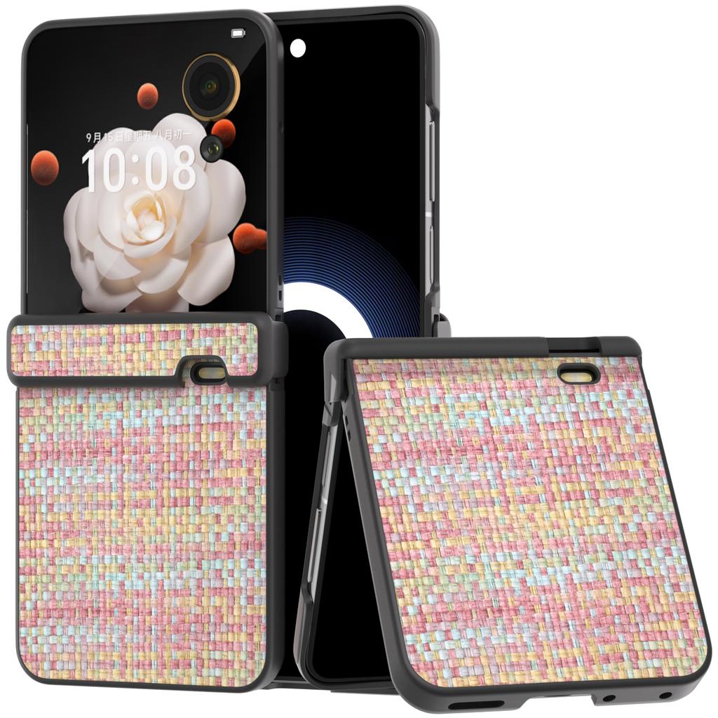 For Honor Magic V Flip 5G Case Plaid Texture Leather+PC Phone Cover Hinge Protection