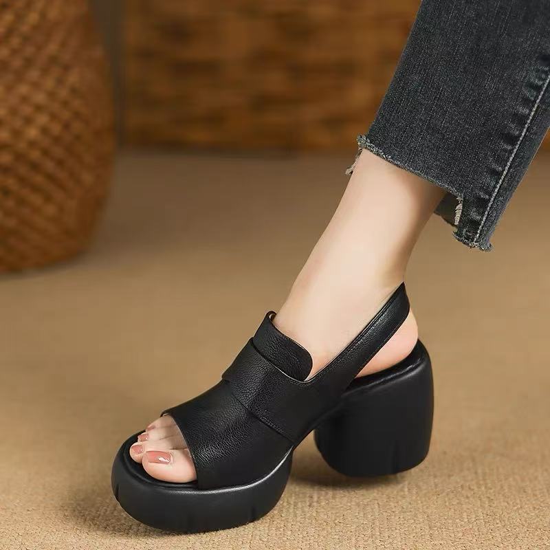 Fashion Open Toe Platform Block Heel Sandals Women's 2025 Summer New Comfortable and Versatile Platform One Buckle High Heels