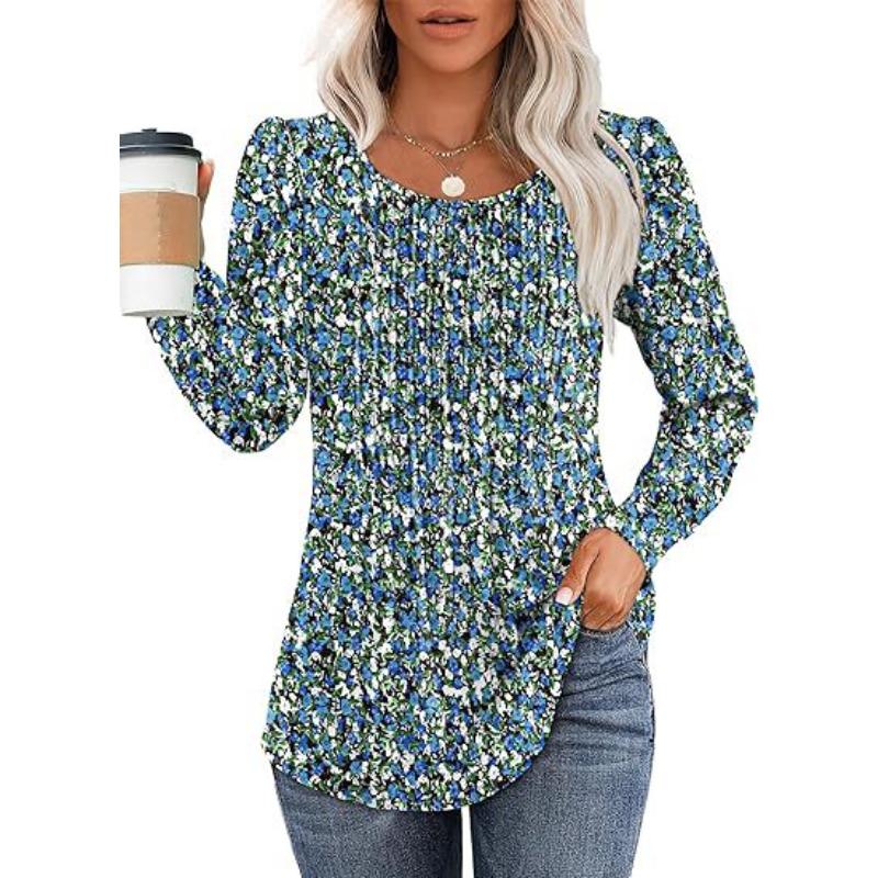GMXIA Women's Fashion Casual Solid Color Print Long Sleeve O Neck Blouses & Shirts