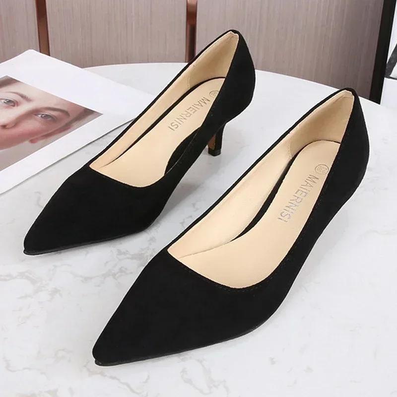 Women Sweet Flocks Thin Heel Shoes Office Work Single Shoes Nightclub Party Banquet Pub Attendant High Heels Large Size 35-46