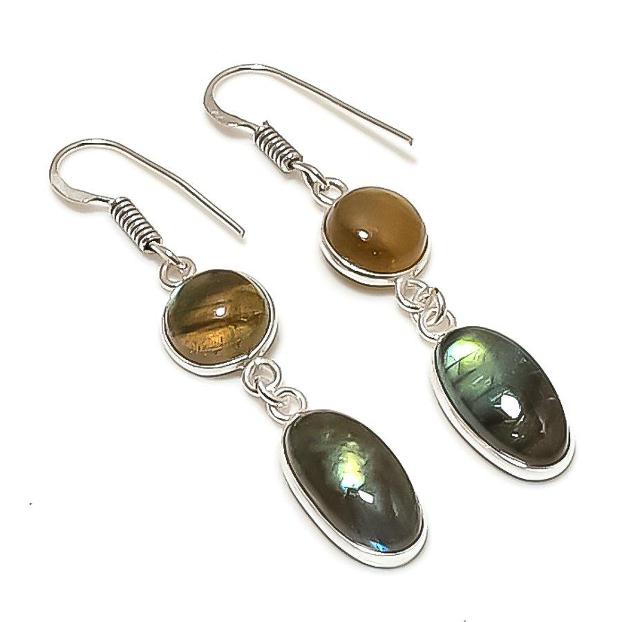 Natural Labradorite Gemstone Handmade 925 Sterling Silver Earring 1.97  AE-11765