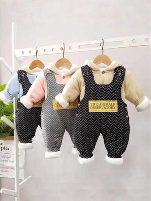 Winter-Baby-Set: Dicke Baumwoll-Overalls & Modisches Neugeborenen-Cartoon-Zweiteiler