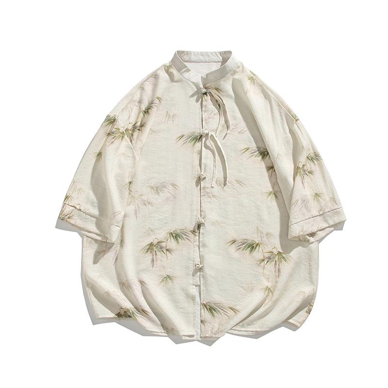 2023 Retro Chinese Style Frog Button Print Men s Plus Size Hanfu Shirt M