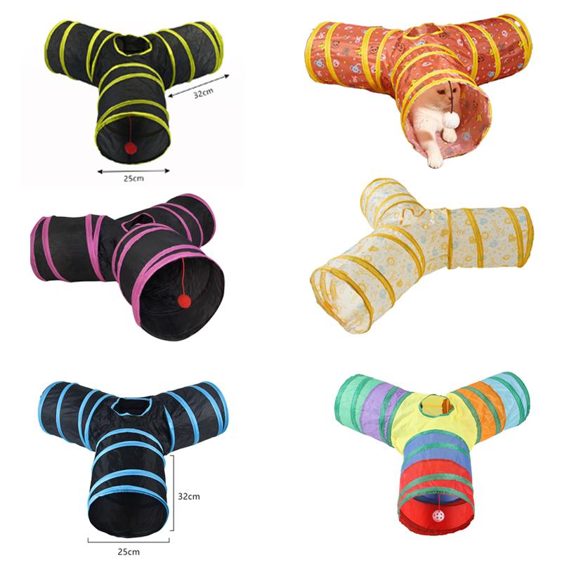 Y-Shape Pet Cat Tunnel Toys Foldable Kitty Training Interactive Peek Hole Fun for Cats Rabbit Animal Play Tunnel Tube Toy