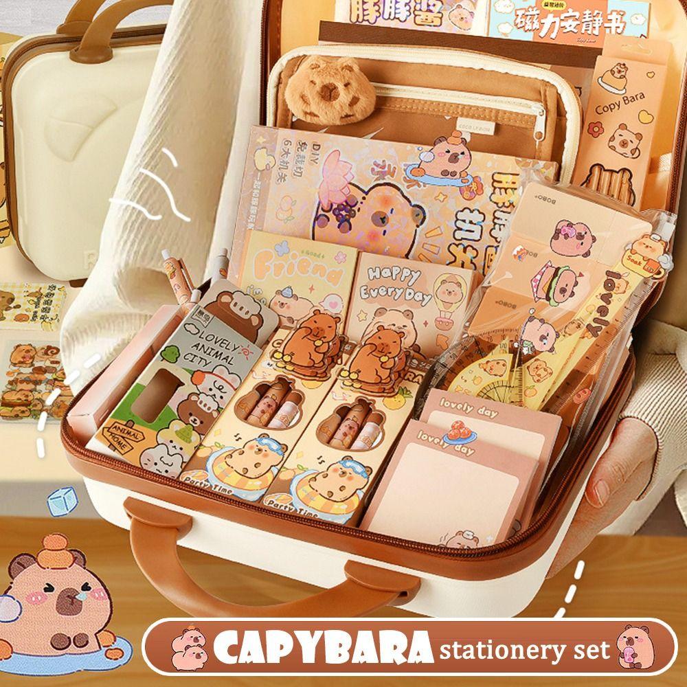 מחברת ציוד לחזרה לבית הספר Kawaii, תיק מתנה מדבקות לסטודנטים סט נייר מכתבים קפיברה