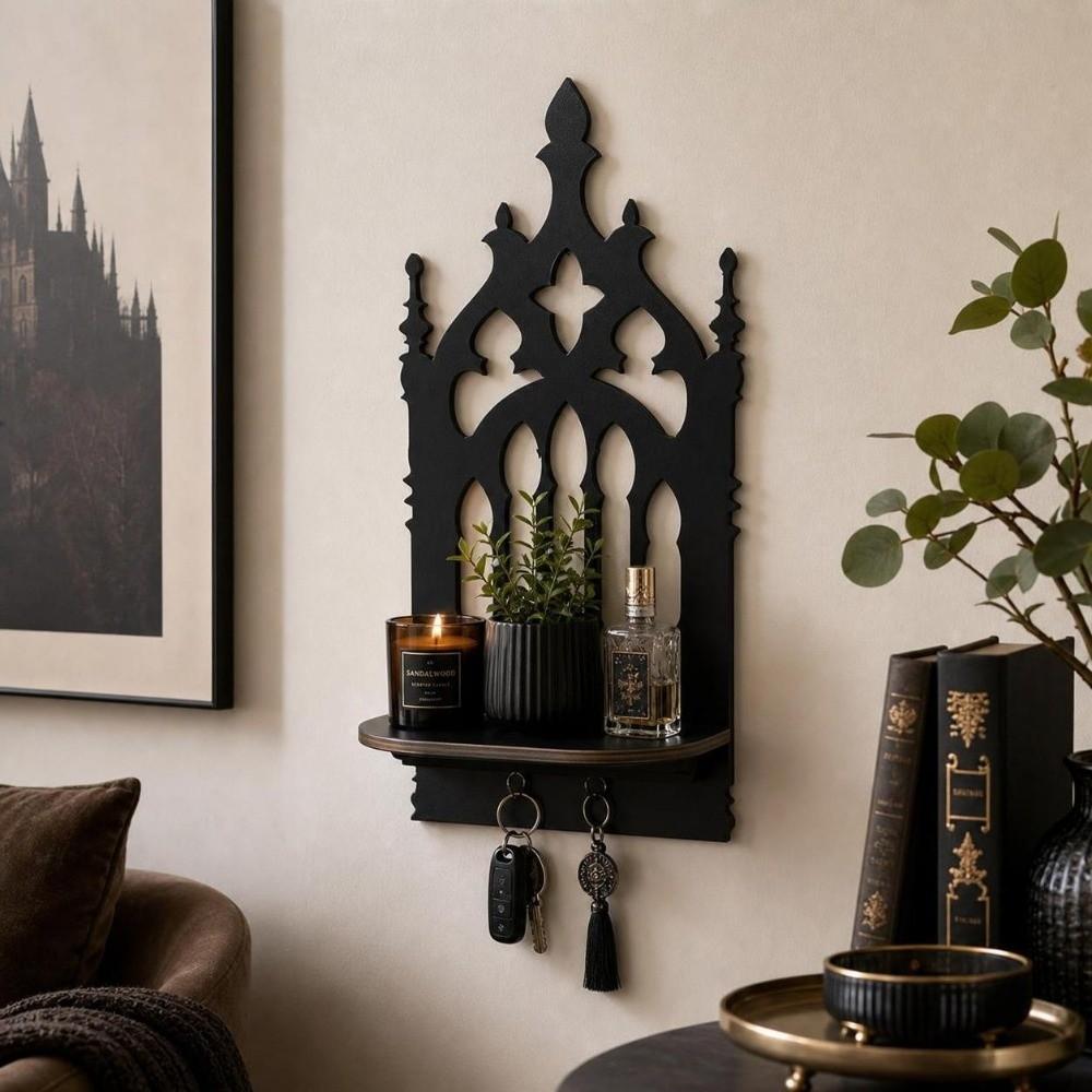 Gothic Style Floating Shelves Wooden Wall Hanging Decor Home Decor Wall Mounted Shelf Indoor Use