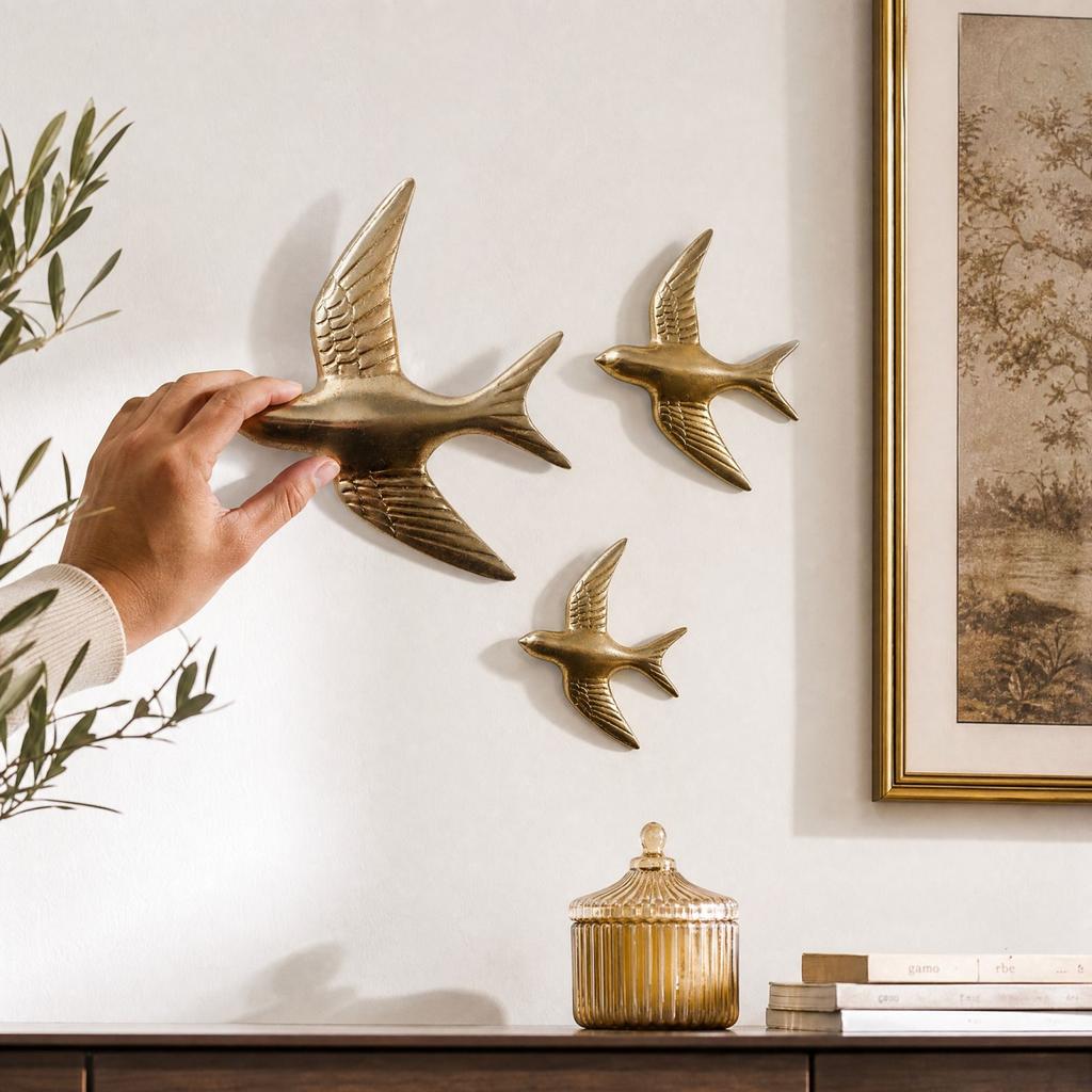 Gold Swallow Wall 3D Flying Bird Hanging Wall Decor for Living Room Entryway