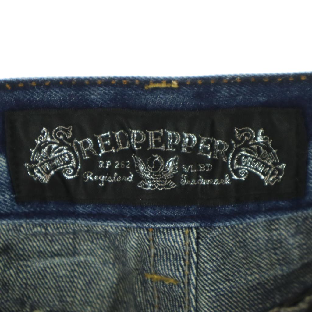 RED PEPPER Cotton Tie-dye Pattern Damage Processing Straight Denim Pants Men's Used