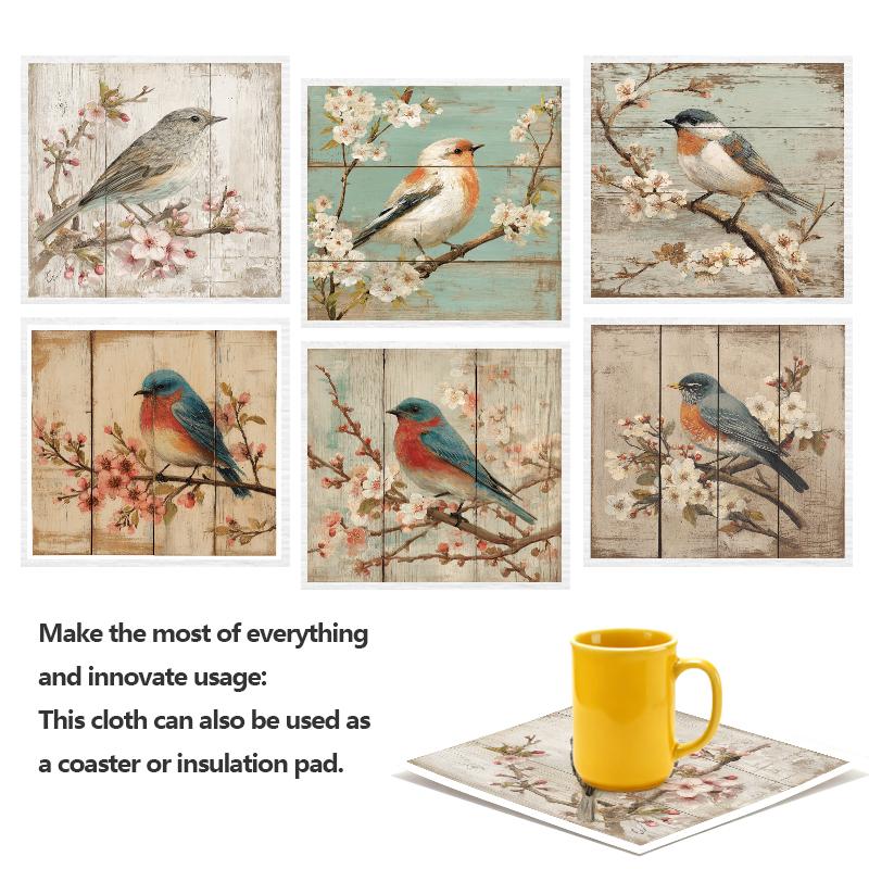 Cleaning Cloth Reusable Kitchen Dish Towels Eco-friendly Microfiber Bird Flowers Print Dishcloths Lint Free Washable Duster Rags Tea Towels 9*7inch