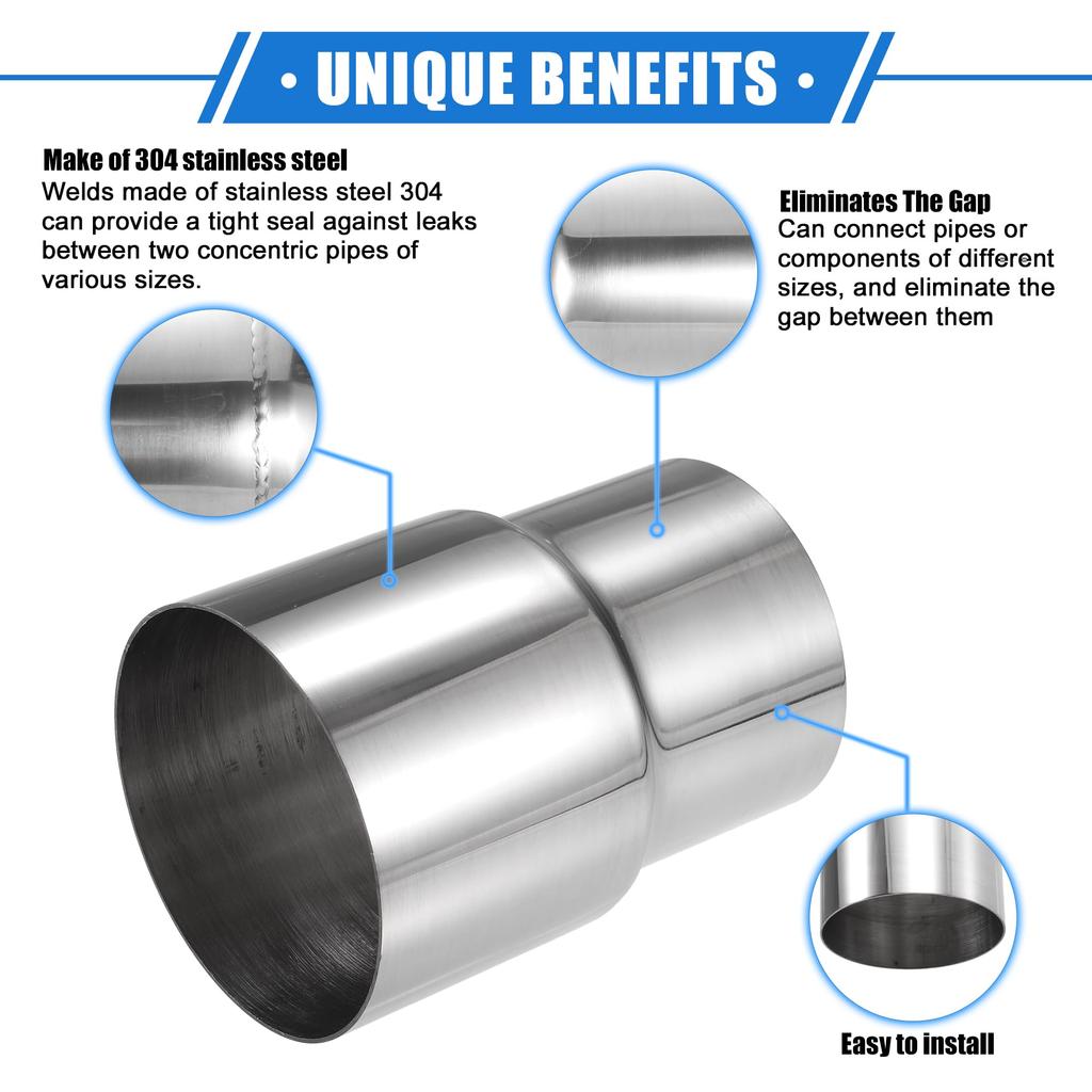 ABSOPRO Exhaust Pipe Adapter Connector 78mm ID to 90mm Universal for and Durable Stainless Silver 2 Pieces Reducer, ID, Cars, Trucks, Pickups, Steel,