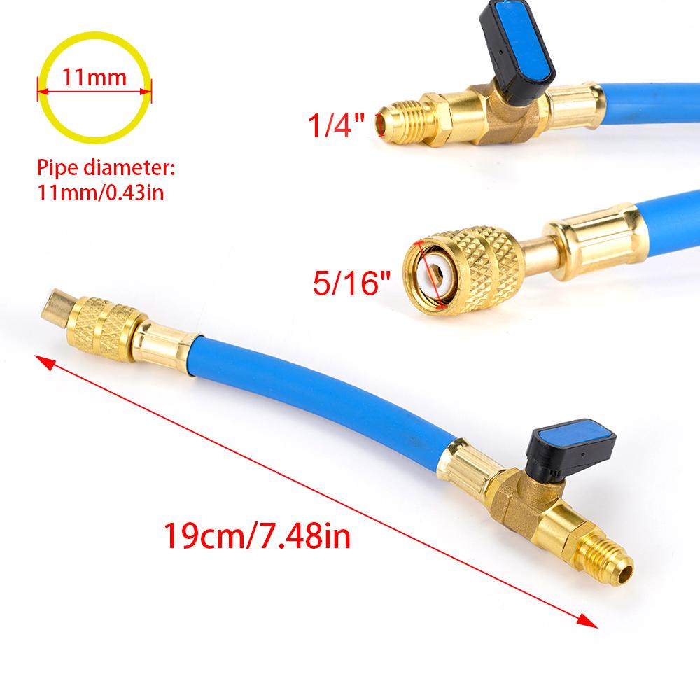 

R134A Car Refrigeration Air Conditioning AC Diagnostic Manifold Pressure Gauge Hoses Tool With Ball Valve Tricolor Tube Kit синий