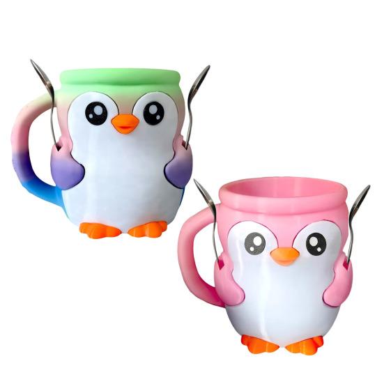 Penguin Ice Cream Pint Holder with Spoon Snack Drawer Reusable Ice Cream Containers Popsicle Holders Beer Can Cup Sleeve