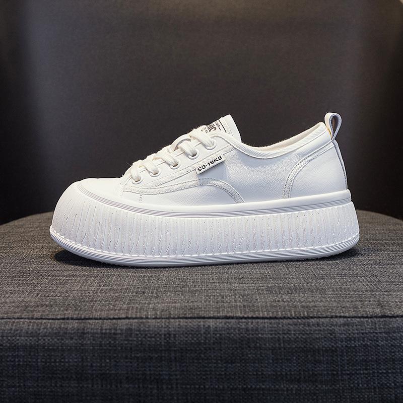 New Leather Little White Shoes Fisherman Platform Biscuit Board Shoes Niche Ugly Cute Breathable Versatile Casual Big Head Bread Shoes