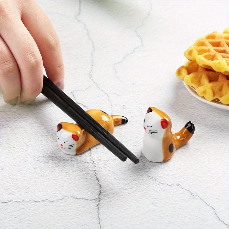 Set of 6 Ceramic Cat-inspired Utensil Rests and Cartoon Pen Holder Kitchen Cutlery TraySpoon Rest Chopstick Pillow