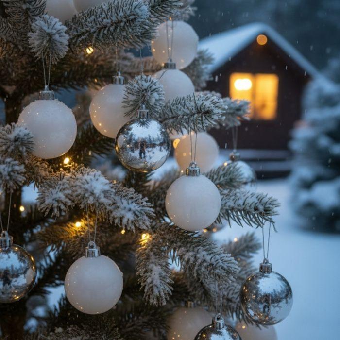 Christmas Baubles - SIROCO - Pack of 24 - Shatterproof Plastic - 60 Mm - White and Silver