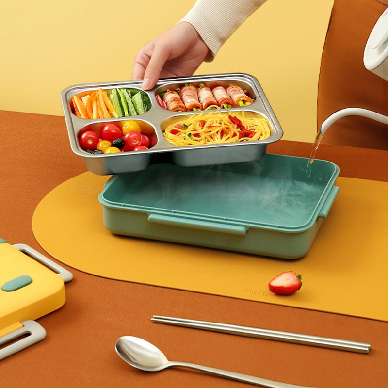 MeyJig Lunch Box Stal Nierdzewna Szczelny Pojemnik Bento Przenośny 4 Przegródki Pojemnik na Jedzenie 930ml