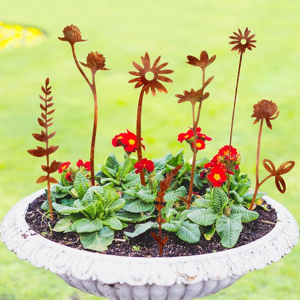 10Pcs Iron Art Rusty Flowers Wildflower Rustic Metal Floral Garden Decor Wildflowers Rusted Metal for Wedding Furniture Home Yard Farm Courtyard Decor
