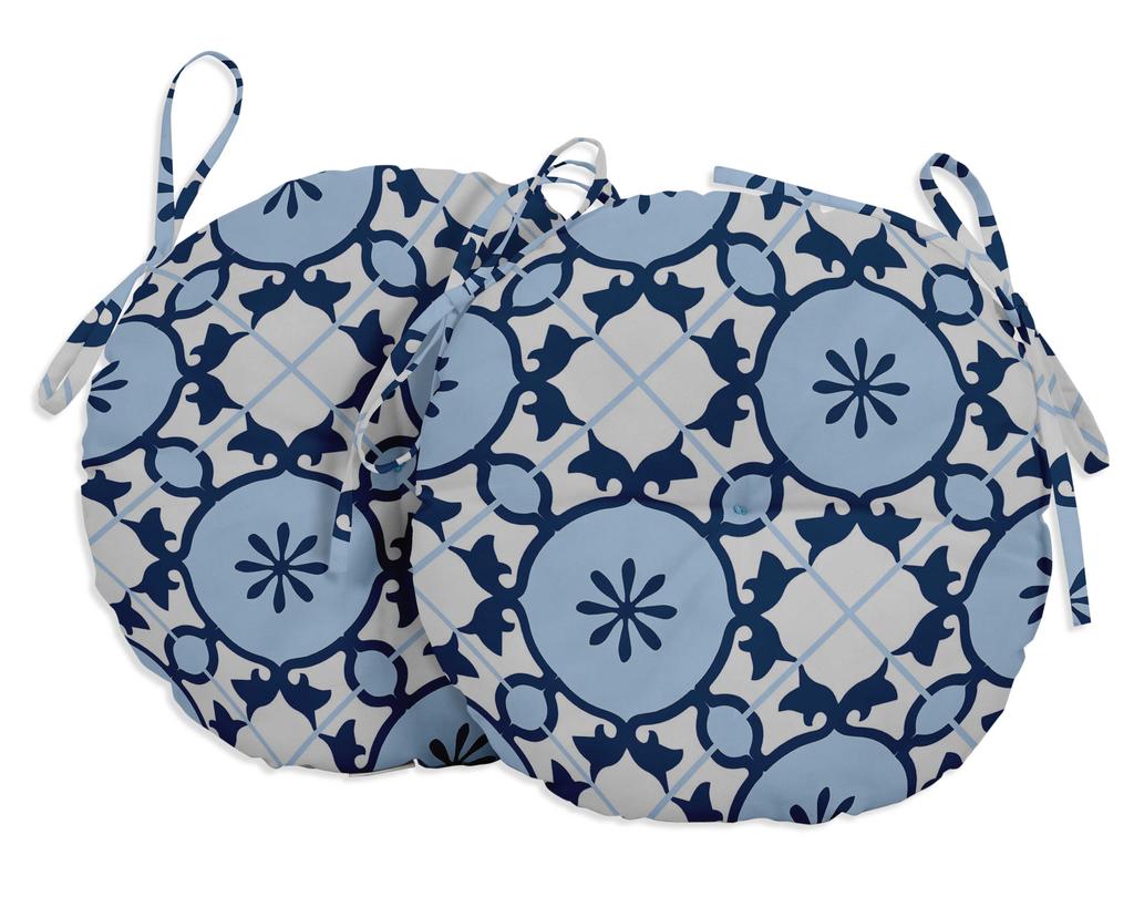 Vargottam Indoor Outdoor Round Bistro Chair Cushions Block Print 15-Inch Bistro Chair Pads Waterproof Seat Chair Cushion For Home