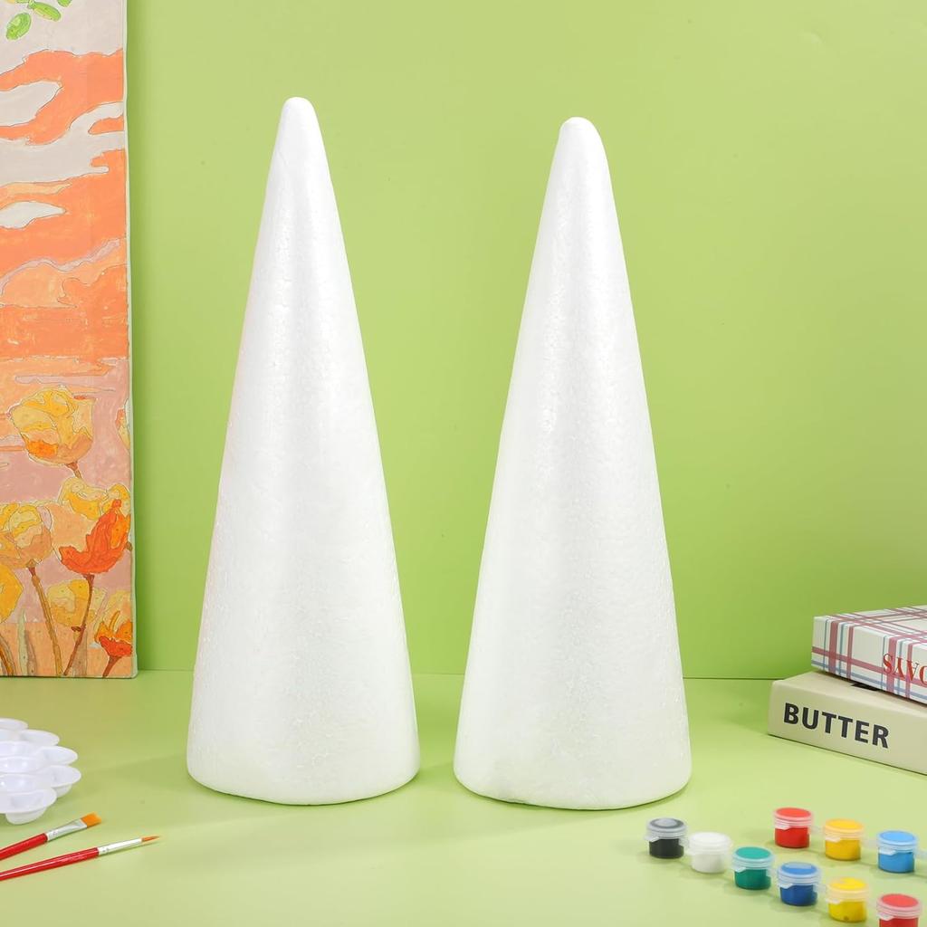 SUPVOX 2pcs Foam Cones Christmas Tree Cones for DIY Modeling Craft Floral Arranging Supplies (38x13.5cm)