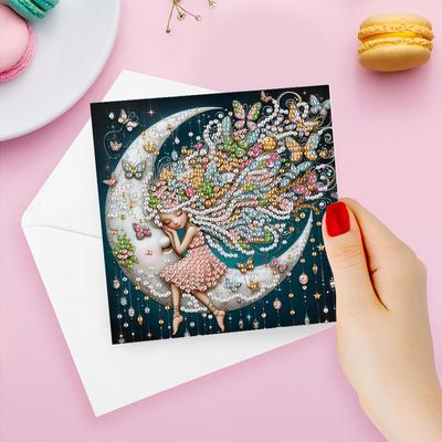 6pcs Diamond Painting Gift Card DIY 5D Rhinestone Embroidery Arts Cards Kits Diamond Painting Greeting Thank You Card for Adults
