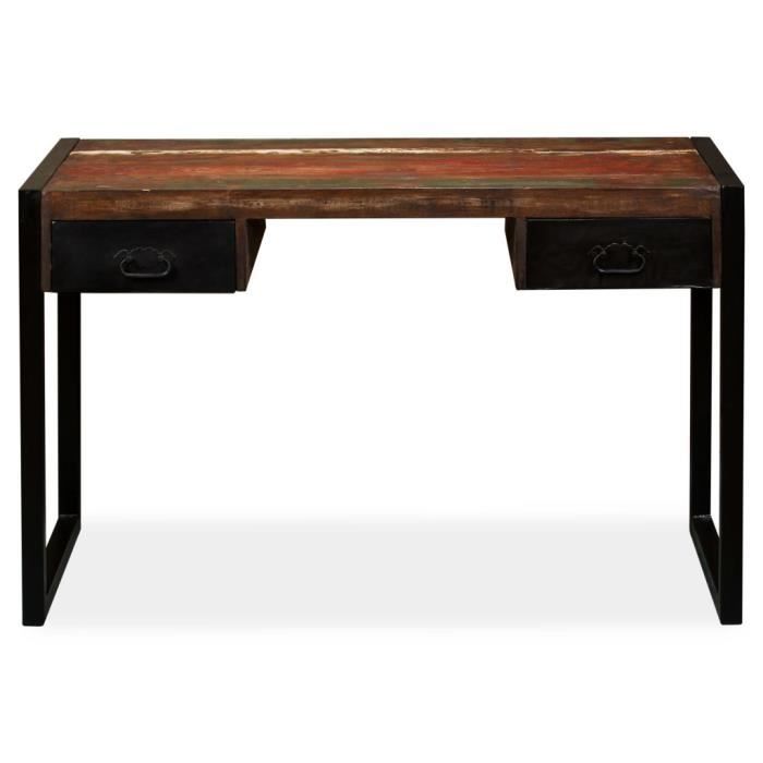 Bureau en bois de récupération massif avec 2 tiroirs - vidaXL - 120x50x76 cm - Laqué - Noir