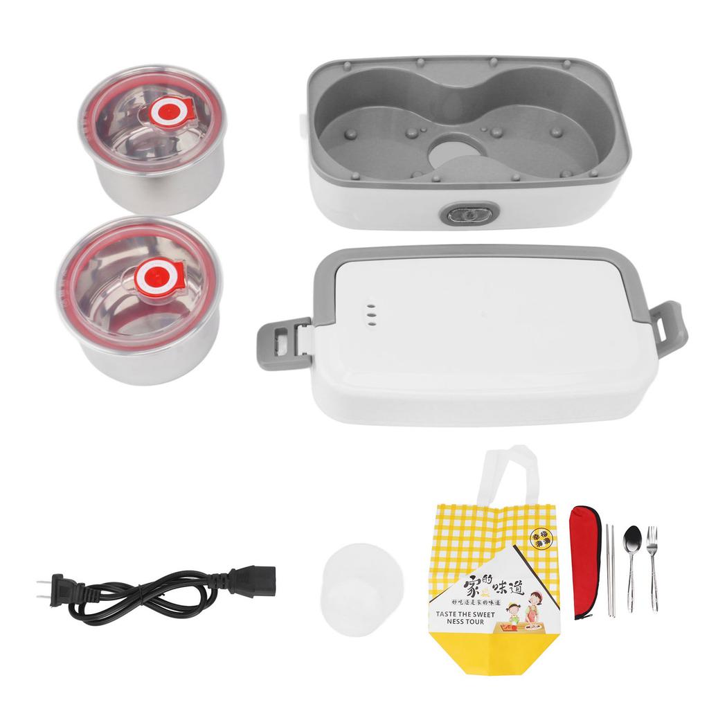 Electric Lunch Box 2 Compartment Fast Heating Stainless Steel Leak Proof Food Heater Warmer for