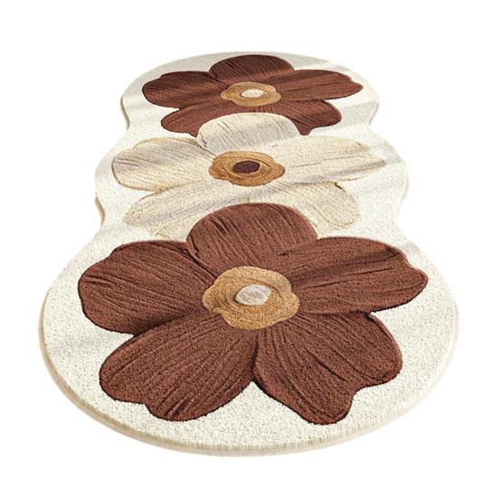 Цветочный ковер для пола Мягкий нескользящий ковер для спальни Винтажный весенний цветочный узор Моющийся коврик для пола для гостиной спальни ванной комнаты кухни 40*60cm коричневый