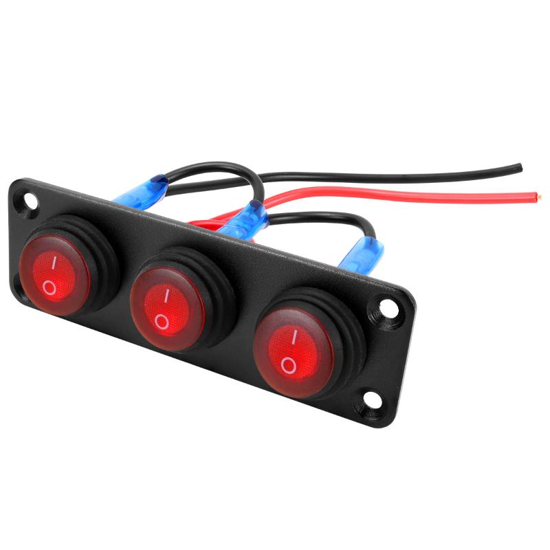 2.Switch Panel 1-6 Gang 12V for Boat, Truck, Automotive: On-Off Rocker Toggle with Red LED Light, Waterproof