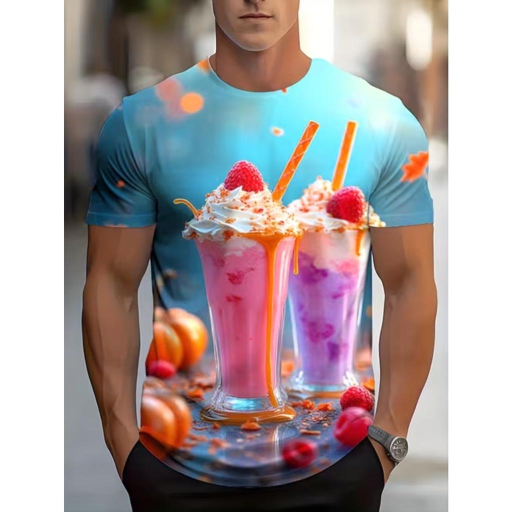 New Summer Men's Fashion T-shirt Personality Simple Pattern Printed Men's T-shirt Top