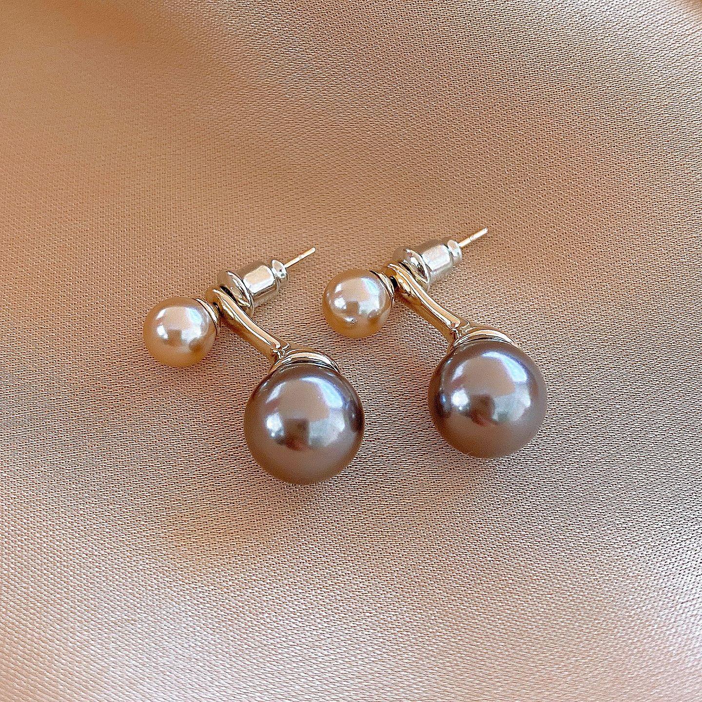 French retro geometric zircon round pearl earrings stud earrings fashionable exquisite earrings women
