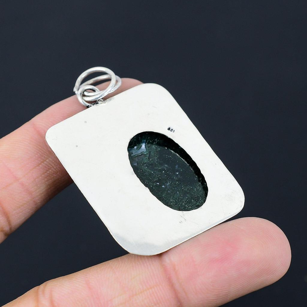 Friendship Day Sale Natural Solar Moss Agate Birthday Pendant Jewelry 925 Silver