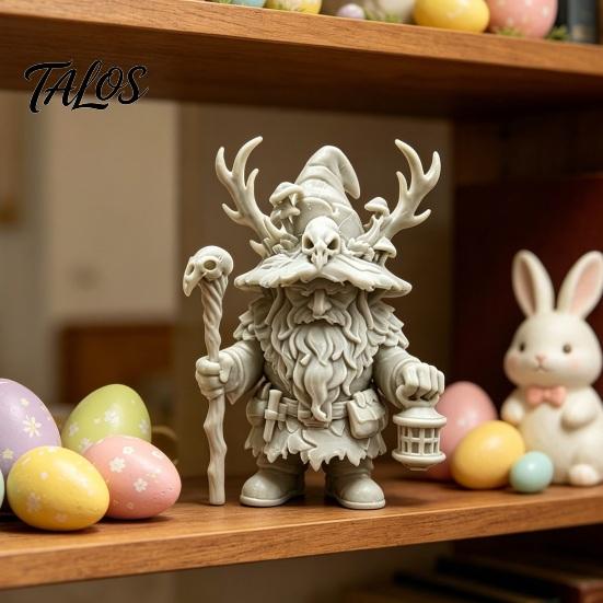 Dwarf Wizard Figurine, 3D Printed Fantasy Mage Statue, Forest Sorcerer Decor for Desk Shelf, Easter Gift for Collectors Board Game Fans