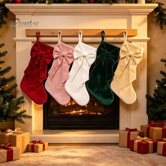 Reusable Fabric Stockings Velvet Christmas with Decorative Bow, Large Xmas Hanging Gift Holders Socks for Fireplace, Mantel, Tree, Holiday Party Decor