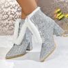 European and American Sequined Fashion Short Boots Autumn New French Pointed High-heeled Ethnic Furry Edge Short Boots
