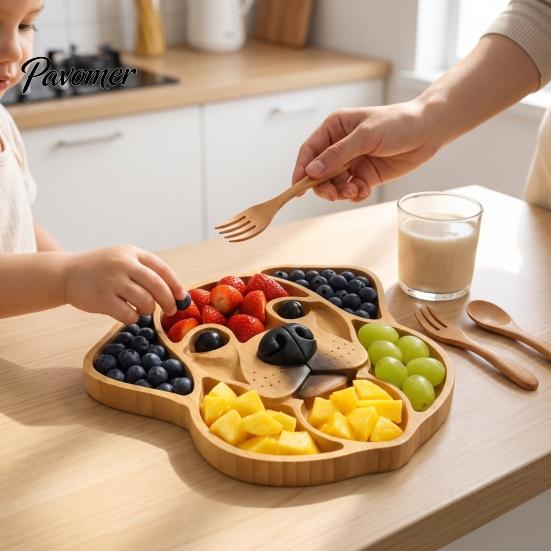 Solid Wood Food Display Wooden Christmas Tree Charcuterie Platter, Animal Shape Serving Tray with Turtle Cat Dog, Fruit Nut Platter Divided