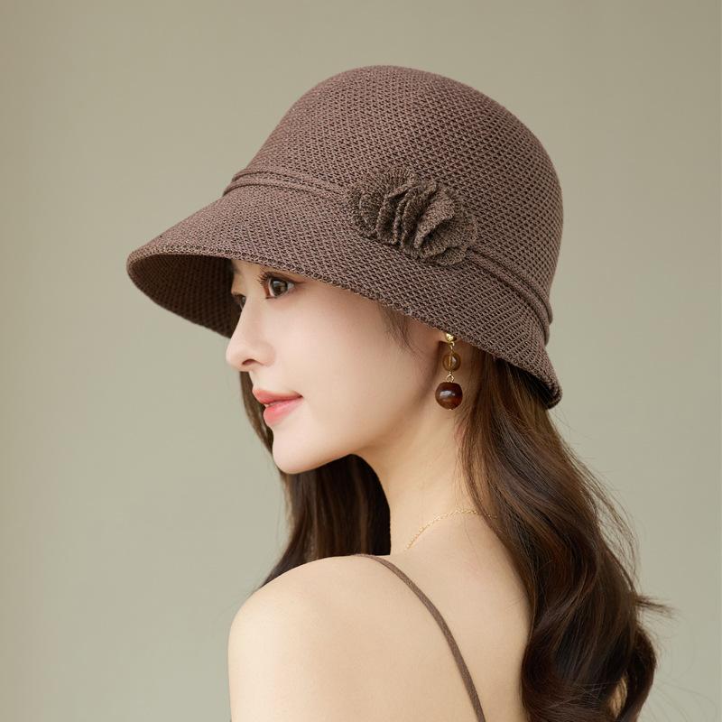 2026 new knitted basin hat women's summer thin breathable sun hat elegant middle-aged and elderly fashion versatile mother hat