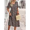 V-neck Short Sleeve Floral Printed Dress Summer Fashion Elegant Loose Long A-line Party Dresses Casual Bohemian Beach Slim Fit Elegant Clothing
