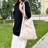 Preppy Style Crochet Tote Bag with Butterfly Accents Solid Color Polyester Shoulder Bag Foldable Fashion Beach Bag