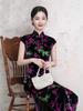 Elegant Women's Black Velvet Short-Sleeve Qipao - Youthful Autumn 2025 Style