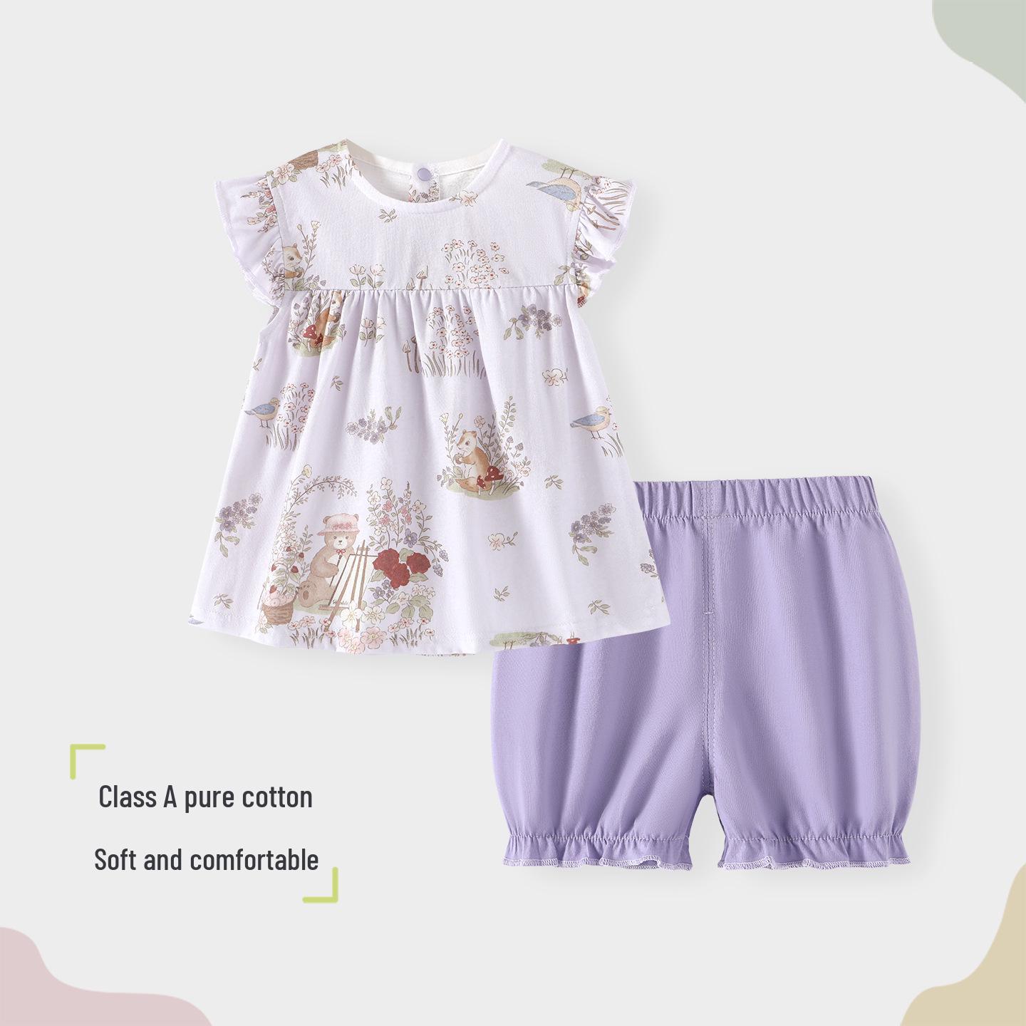 Summer Cool Cotton Vest & Shorts Set for Girls (2-10Y) - Cute Garden Outing Outfit 100 cm