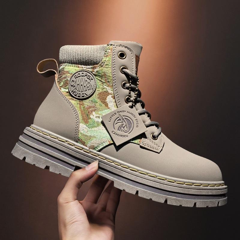 Martin boots men's boots autumn and winter high-top tooling leather boots men's thick-soled heightening big-headed locomotive boots