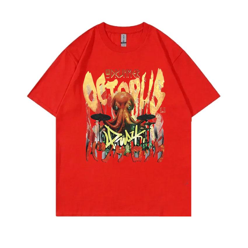 

Japanese Vintage Drummer Octopus Drum Punk Rock T Shirt Unisex Women Casual Oversized Tshirt Short Sleeve Unisexs 100 Cotton Tshirt S