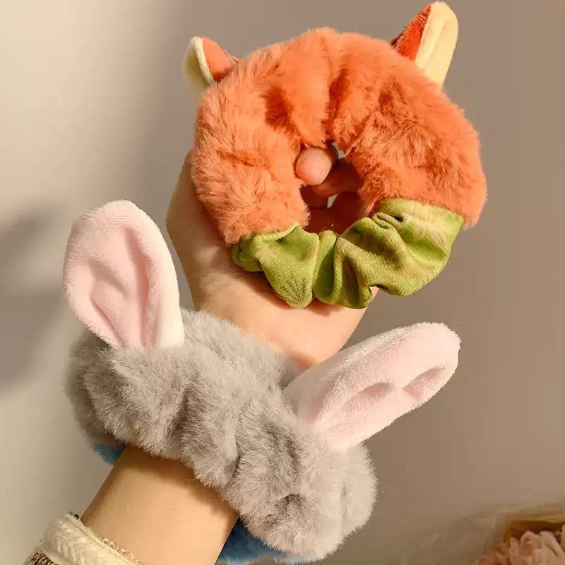 Kreskówkowy Królik Lisie Uszy Pluszowa Gumka do Włosów Opaska Kobieta Urocze Zwierzę Policyjny Nakrycie Głowy Gumka do Włosów dla Dziewczynek Akcesoria do Włosów