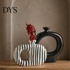 Artistic Hollow Rope Vase Minimalist Resin Flower Vase, Circle Art Modern Floral Dried Arrangement Holder for Home Living Room Bedroom Table Ornament
