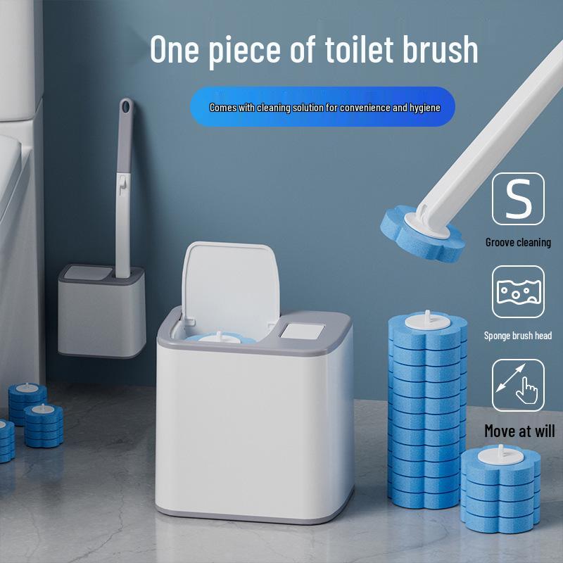 Disposable Antibacterial Toilet Brush Set with Replacement Heads