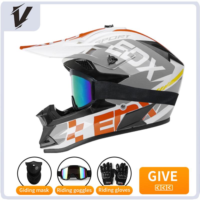 VGV Off-road motorcycle helmet for men, women, adults and children DOT certified Bluetooth-equipped three-piece set with gifts